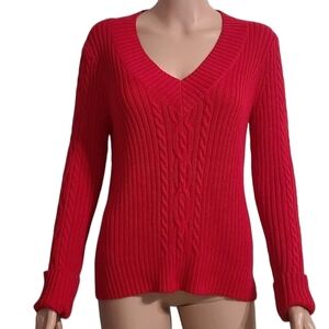 Nautica Women's Single Cable Knit Sweater Red Size M‎